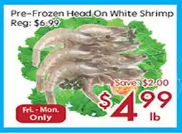 Sunny Food Mart Pre-Frozen Head On White Shrimp offer