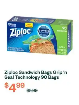 Voilà Ziploc Sandwich Bags Grip 'n Seal Technology 90 Bags offer