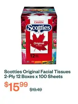 Voilà Scotties Original Facial Tissues 2-Ply 12 Boxes x 100 Sheets offer