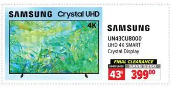 2001 Audio Video UN43CU8000 43 UHD 4K SMART Crystal Display offer