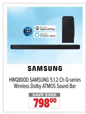 2001 Audio Video HWQ800D 5.1. 2 Ch Q-series Wireless Dolby ATMOS Sound Bar offer