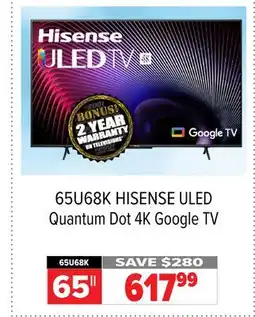 2001 Audio Video 65U68K 65 ULED Quantum Dot 4K Google TV offer