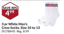 Princess Auto 3 pr White Men's Crew Socks, Size 10 to 13 offer