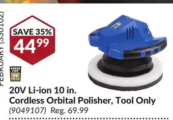 Princess Auto 20V Li-ion 10 in. Cordless Orbital Polisher, Tool Only offer