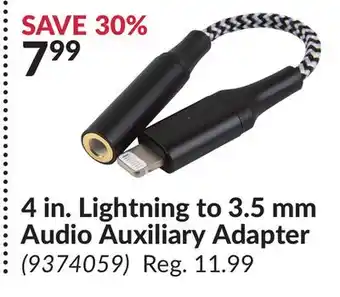 Princess Auto 4 in. Lightning to 3.5 mm Audio Auxiliary Adapter offer