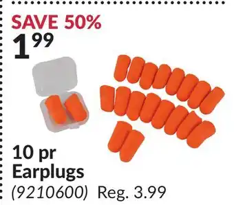 Princess Auto 10 pr Earplugs offer