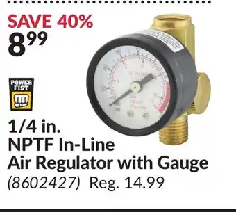 Princess Auto 1/4 in. NPTF In-Line Air Regulator with Gauge offer