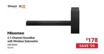 Visions Electronics Hisense 2.1-Channel Soundbar with Wireless Subwoofer offer