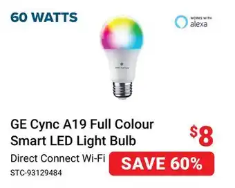 Visions Electronics GE Cync A19 Full Colour Smart LED Light Bulb offer