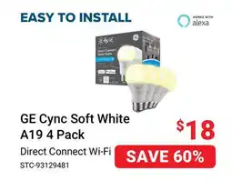 Visions Electronics GE Cync Soft White A19 4 Pack offer