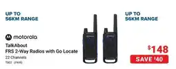 Visions Electronics TalkAbout FRS 2-Way Radios with Go Locate 22 Channels offer