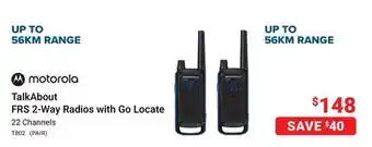 Visions Electronics TalkAbout FRS 2-Way Radios with Go Locate 22 Channels offer