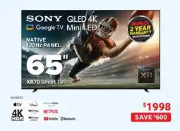 Visions Electronics Sony 65 NATIVE 120Hz PANEL XR70 Smart TV offer