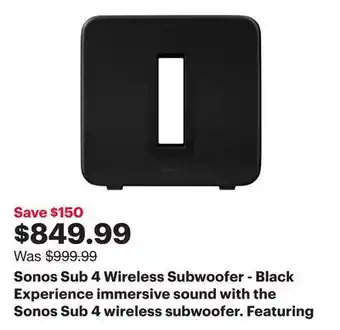 Best Buy Sonos Sub 4 Wireless Subwoofer - Black offer