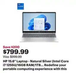 Best Buy HP 15.6 Laptop - Natural Silver (Intel Core i7 1255U/16GB RAM/1TB SSD/Windows 11) offer