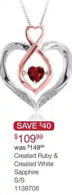 Charm Diamond Sterling Silver Created Ruby & Created White Sapphire Heart Pendant offer