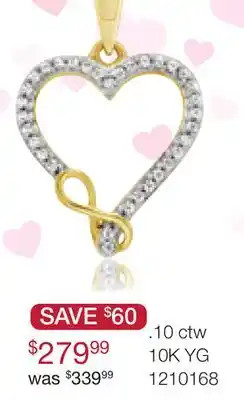 Charm Diamond Loving Hearts 10K Yellow Gold 0.10CTW Diamond Heart Infinity Pendant offer