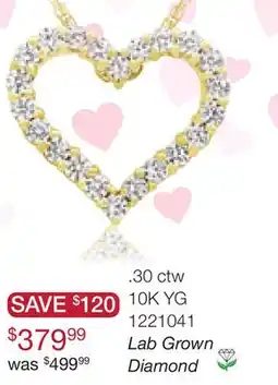 Charm Diamond New Brilliance Lab Grown 0.30CTW Diamond Heart Pendant in 10K Yellow Gold offer