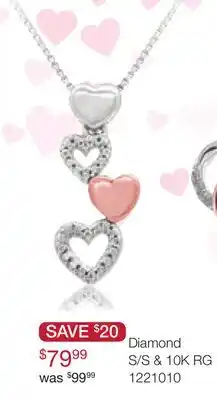 Charm Diamond Diamond Four Heart Pendant in Sterling Silver & 10K Rose Gold offer