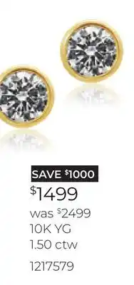 Charm Diamond New Brilliance Lab Grown 1.50CTW Bezel Set Diamond Earrings in 10K Yellow Gold offer