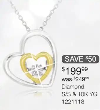 Charm Diamond Dancing Diamond Heart Pendant in Sterling Silver and 10K Yellow Gold offer