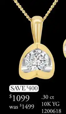 Charm Diamond Glacier Fire 10K Yellow Gold Canadian 0.30CT Diamond Pendant offer