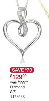 Charm Diamond Sterling Silver 0.04CTW Diamond Heart Infinity Pendant offer