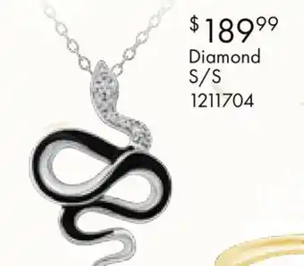 Charm Diamond Sterling Silver Diamond Snake Pendant with Black Enamel offer