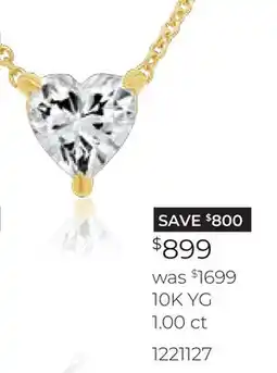 Charm Diamond Lab Grown 1.00CT Solitaire Heart Shaped Diamond Pendant in 10K Yellow Gold offer