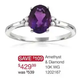 Charm Diamond 10K White Gold Amethyst and Diamond Ring offer