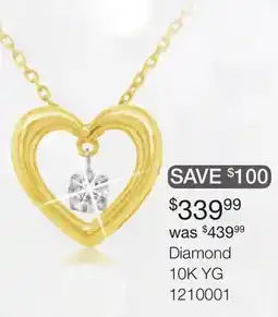 Charm Diamond Dancing Diamonds 10K Yellow Gold Diamond Heart Necklace offer