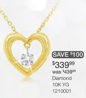 Charm Diamond Dancing Diamonds 10K Yellow Gold Diamond Heart Necklace offer