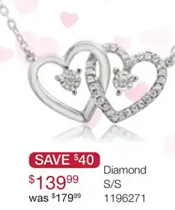 Charm Diamond Sterling Silver Diamond Double Heart Necklace offer