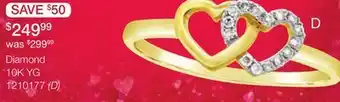 Charm Diamond 10K Yellow Gold Diamond Double Heart Promise Ring offer