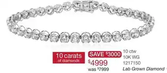 Charm Diamond New Brilliance Lab Grown 10.00CTW Diamond Tennis Bracelet in 10K White Gold offer