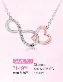 Charm Diamond Sterling Silver and 10K Rose Gold Diamond Infinity Heart Necklace offer