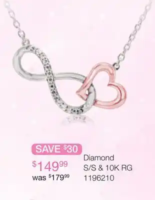 Charm Diamond Sterling Silver and 10K Rose Gold Diamond Infinity Heart Necklace offer