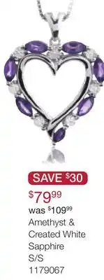 Charm Diamond Sterling Silver Amethyst & Created White Sapphire Heart Pendant offer