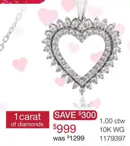 Charm Diamond 10K White Gold 1.00CTW Diamond Heart Pendant offer