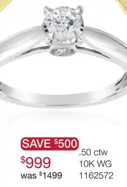 Charm Diamond 10K White Gold 0.50CTW Solitaire Ring offer