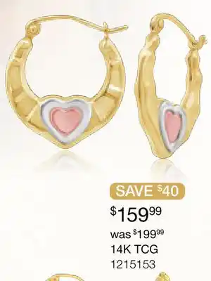 Charm Diamond 14K Tri Gold 18mm Heart Hoop Earrings offer