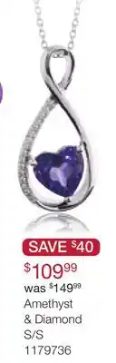 Charm Diamond Sterling Silver Amethyst Heart & Diamond Infinity Pendant offer