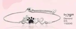 Charm Diamond Sterling Silver 0.04CTW Black Diamond Paw Love Bolo Bracelet offer