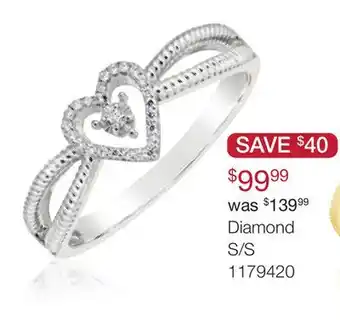 Charm Diamond Sterling Silver 0.04CTW Diamond Heart Ring offer