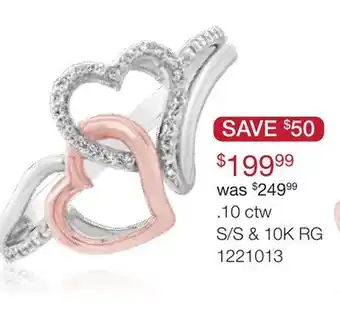 Charm Diamond 0.10CTW Diamond Double Heart Promise Ring in Sterling Silver & 10K Rose Gold offer