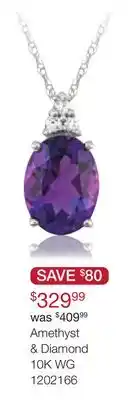 Charm Diamond 10K White Gold Amethyst and Diamond Pendant offer