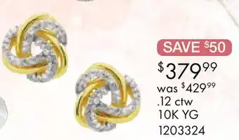 Charm Diamond 10K Yellow Gold 0.12CTW Diamond Love Knot Earrings offer