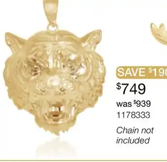 Charm Diamond 10K Yellow Gold Tiger Pendant offer