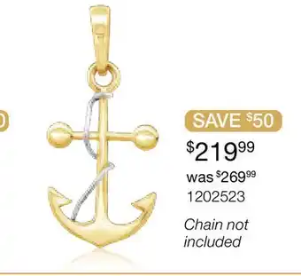 Charm Diamond 10K Yellow & White Gold Anchor Pendant offer