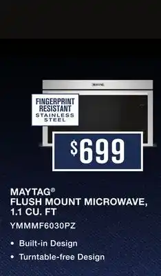 TA Appliances & Barbecues MAYTAG FLUSH MOUNT MICROWAVE, 1.1 CU. FT offer